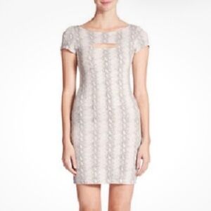 GUESS Python Print Capped Sleeve Bodycon Dress with Cutout